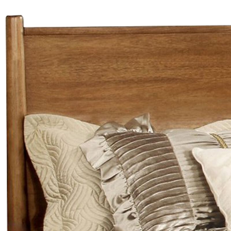 Wooden Eastern King Size Bed with Panel Headboard, Oak Brown - Benzara