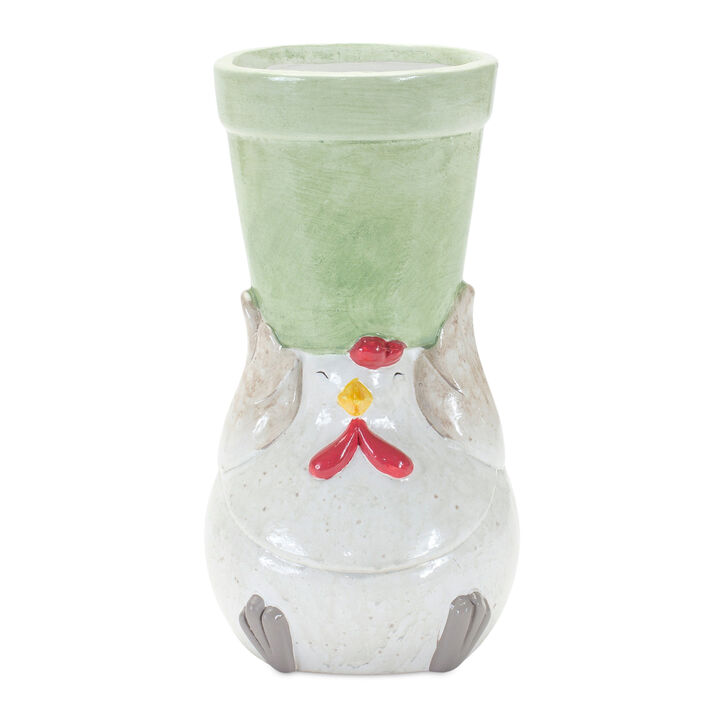 Chicken with Flower Pot for Rustic Farmhouse Décor and Garden Display (Set of 2)