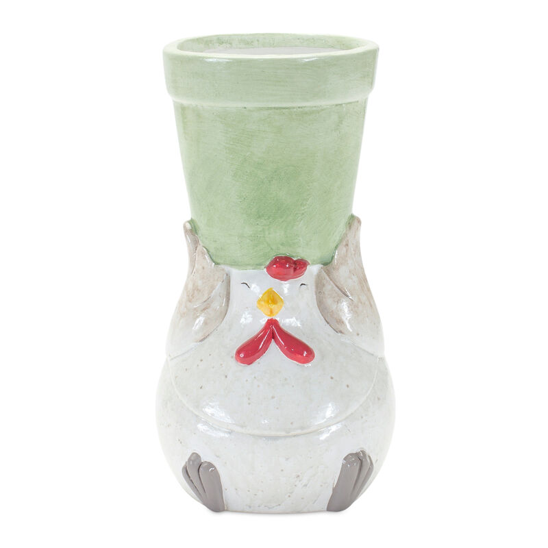 Chicken with Flower Pot for Rustic Farmhouse Décor and Garden Display (Set of 2)