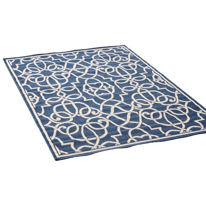 Dian Area Rug 5 x 8, Dark Blue, Ivory Indoor Outdoor, Argyle and Trellis