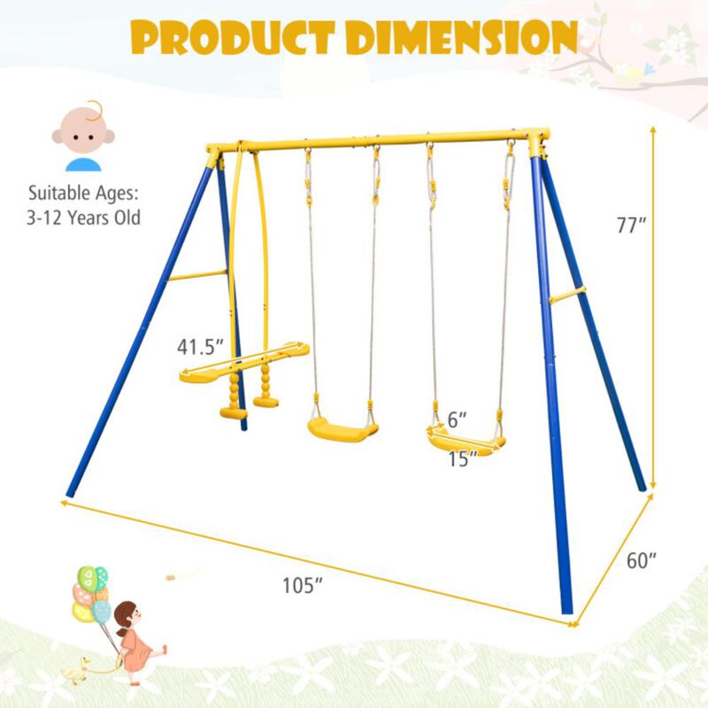 Hivvago Metal Swing Set for Backyard with 2 Swing Seats and 2 Glider Seats