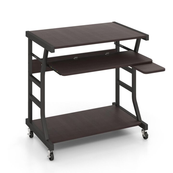 Hivvago Mobile Computer Desk with Keyboard Tray Mouse Tray and Shelf