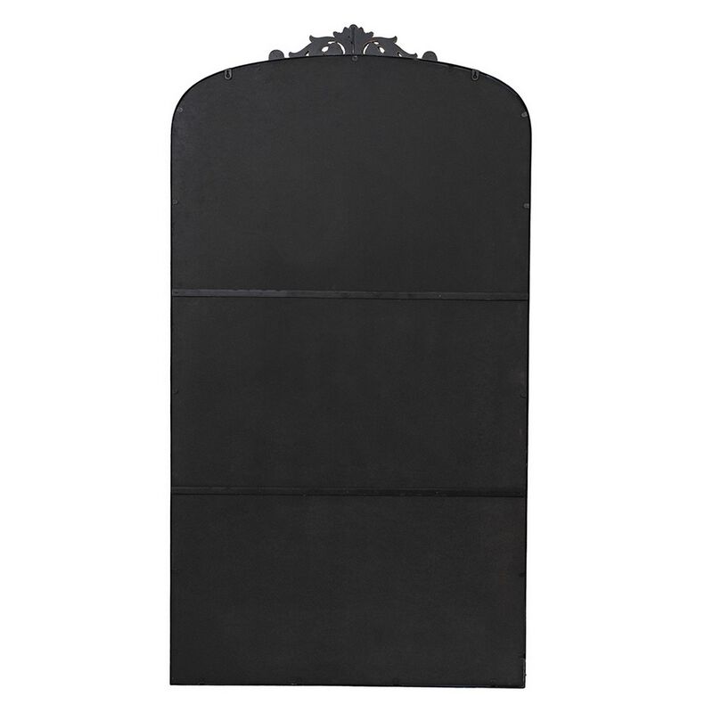 Kea 66 Inch Wall Mirror, Black Curved Metal Frame, Ornate Baroque Design