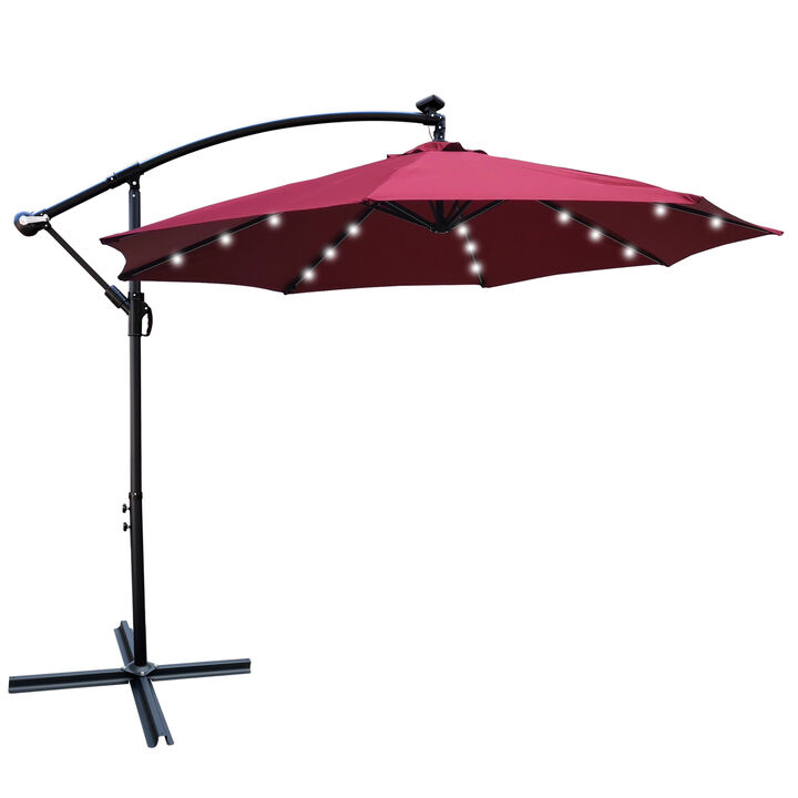 10ft LED Solar Patio Umbrella with Crank and Cross Base