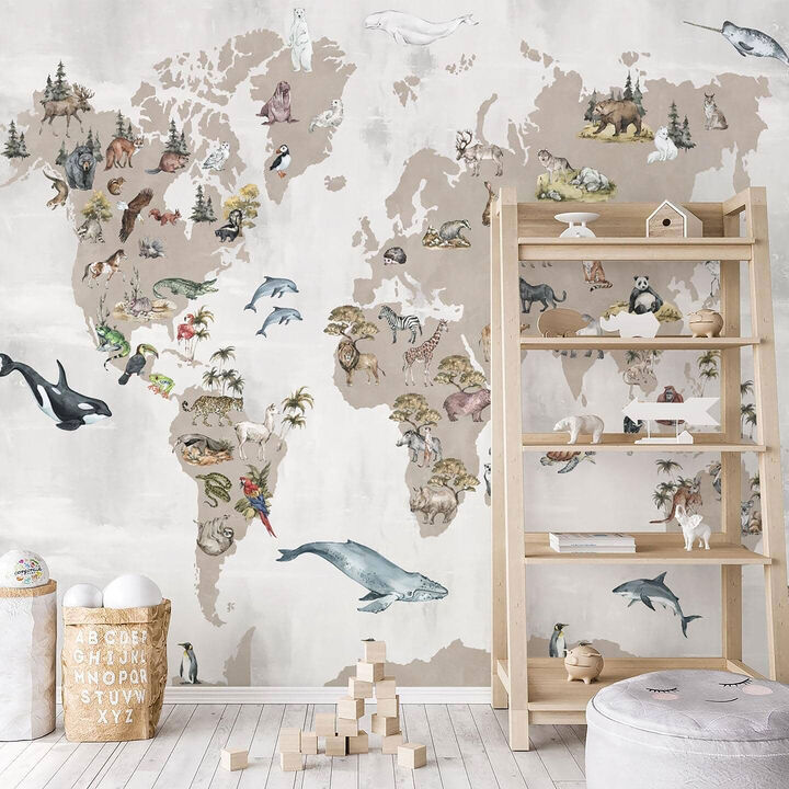 Animal World Map Wall Mural