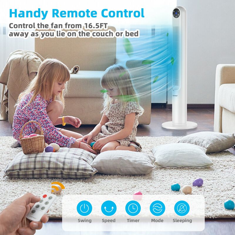 42 Inch 80 Degree Tower Fan with Smart Display Panel and Remote Control