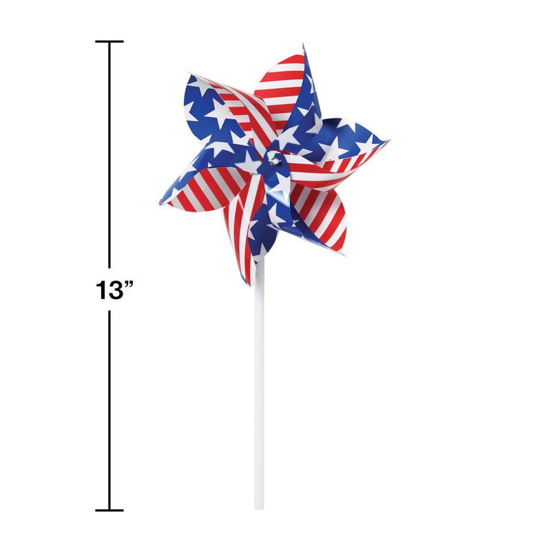 Club pack of 12 Patriotic Red and White Stars Stripes Party Favor Pinwheels 13"