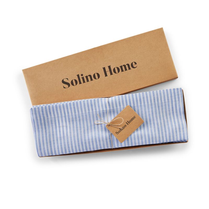 Solino Home 100% Pure Linen Placemats 14 x 19 Inch Set of 4 | Narrow Stripe