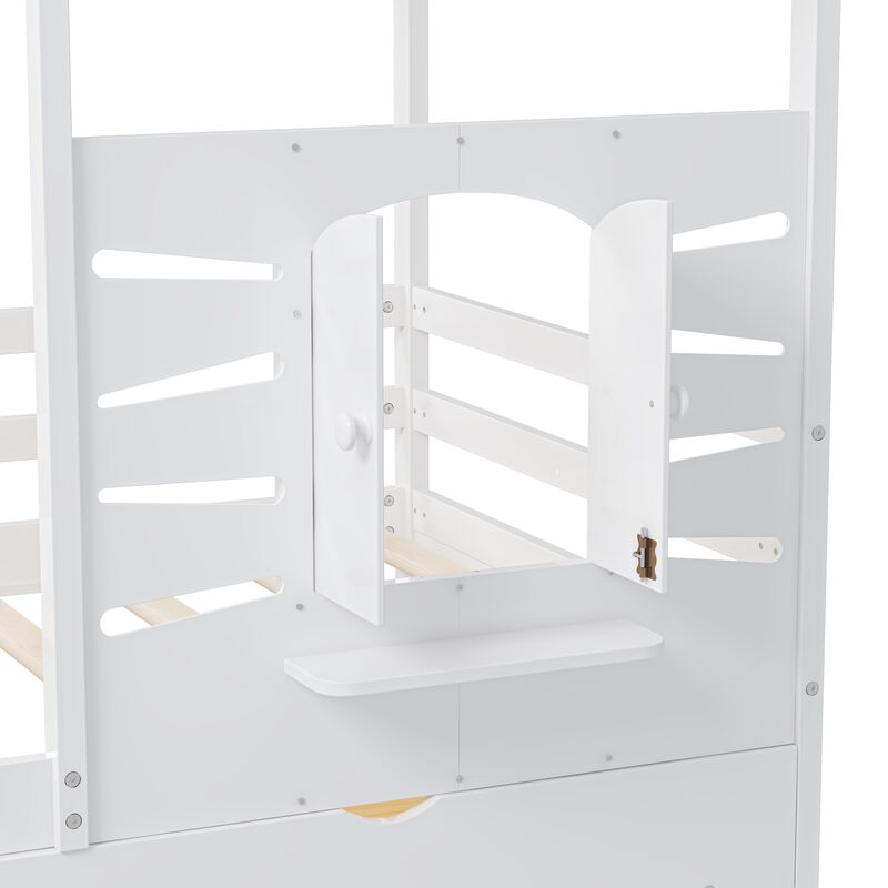 Merax House Platform Bed with 2 Drawers and Guardrails