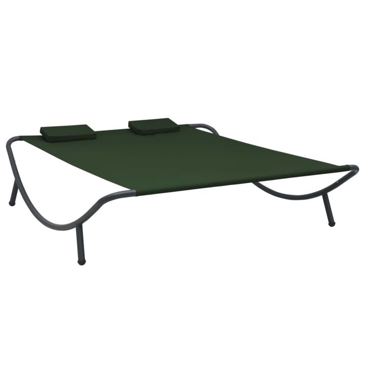 vidaXL Lounge Bed for Patio, Scandinavian Style, Weather-Resistant Oxford Fabric with Powder-Coated Steel Frame, Includes 2 Thickly-Padded Pillows - Green