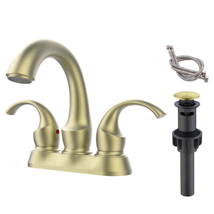 Centerset Vanity Sink Faucet Swan Design with Dual Handles and Supply Hoses