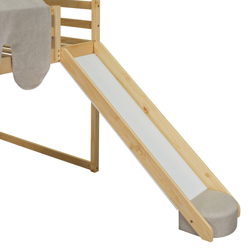 Merax Wooden House-shaped Frame Loft Bed  with a Tent