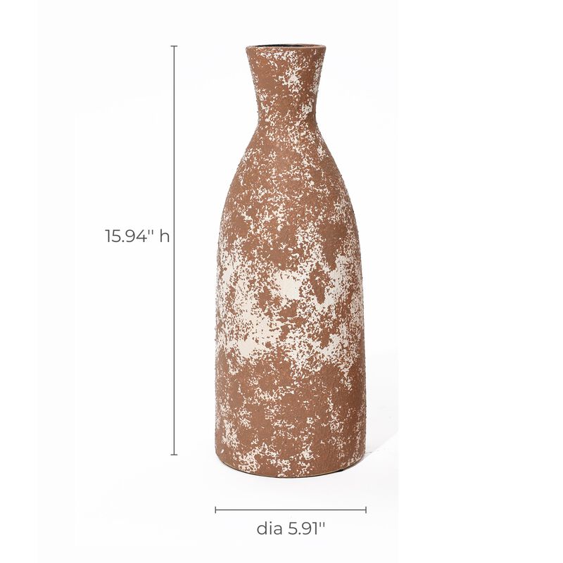 LuxenHome Rustic Brown Round Stoneware Vase