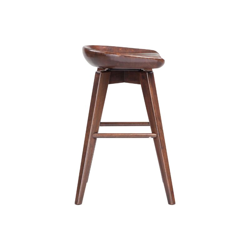 Esme 24 Inch Swivel Counter Stool, Contour Seat, Wood, Tapered Legs, Brown-Benzara