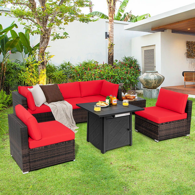 7 Pieces Patio Furniture Set with 28 Inches 50000 BTU Propane Gas Fire Pit Table