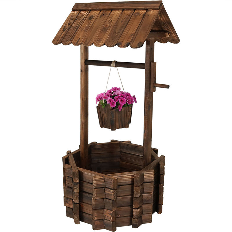 Sunnydaze 45 in 2-Tier Wooden Fir Wishing Well Hanging Garden Planter