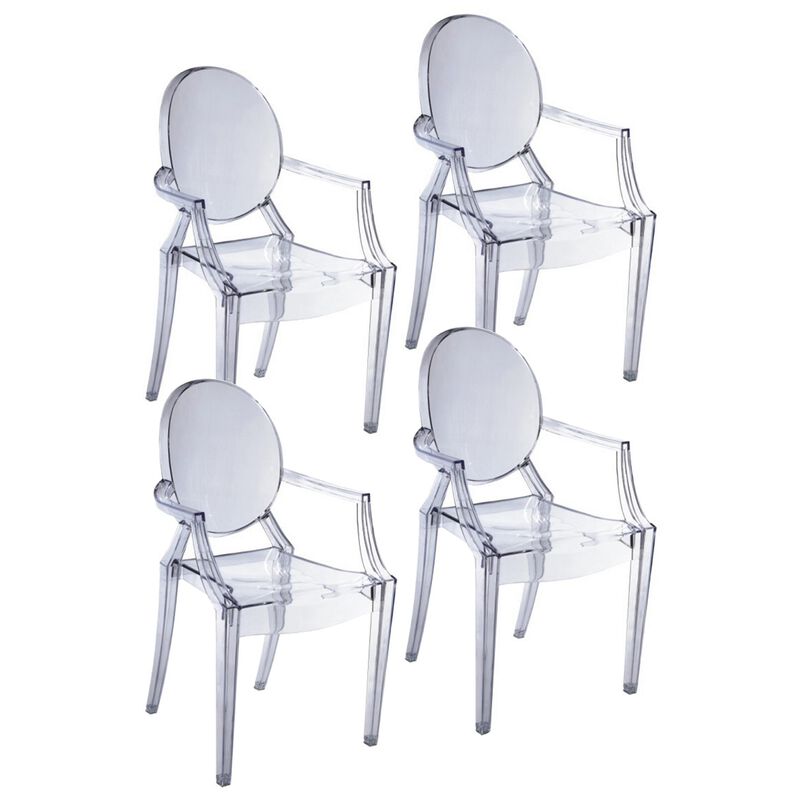 Nili Set of 4 Dining Armchairs, Oval Shape Back, Molded Seat, Clear Finish - Benzara