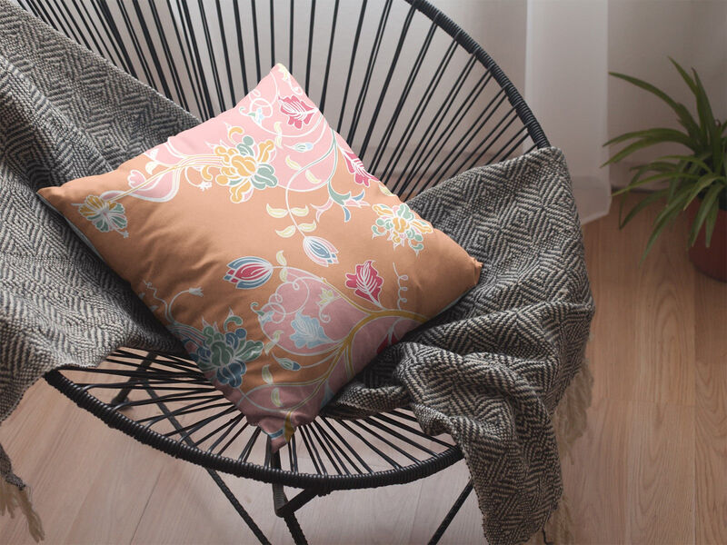 Hivvago 18" Pink Orange Garden Zippered Suede Throw Pillow