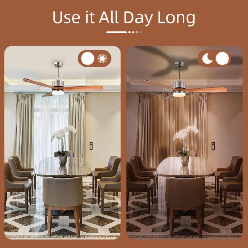 Hivvago 52 Inch Reversible Ceiling Fan with LED Light and Adjustable Temperature