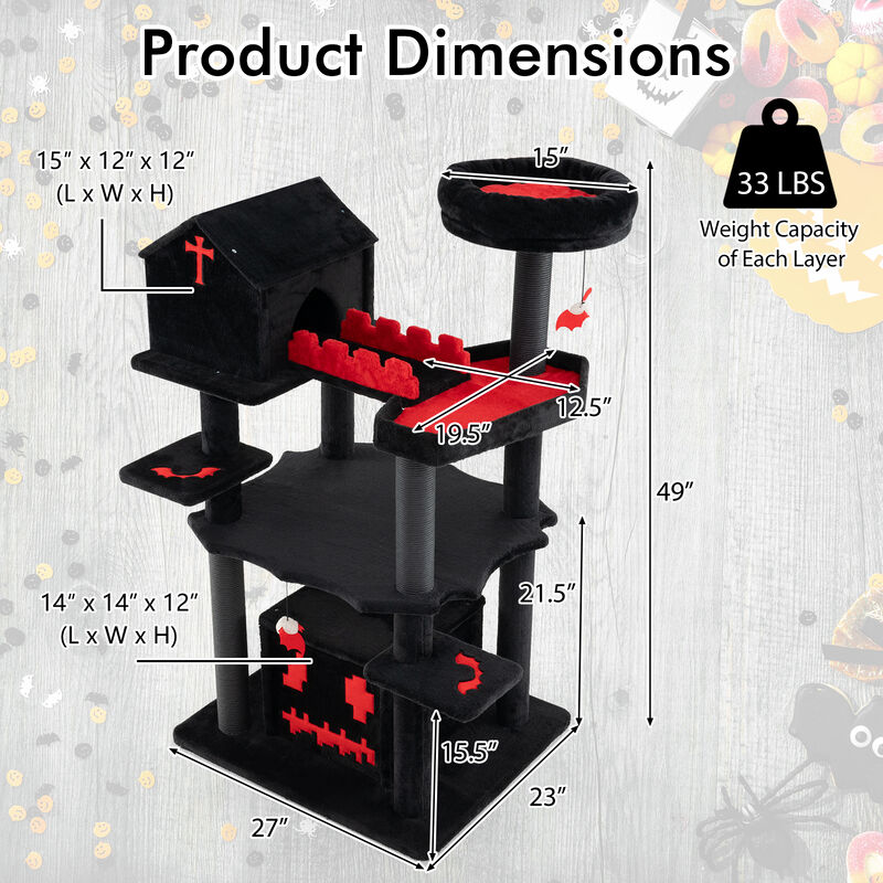 Gothic Cat Tree  Tall Cat Tower 6-Tier Cat Activity Center with Coffin Bed