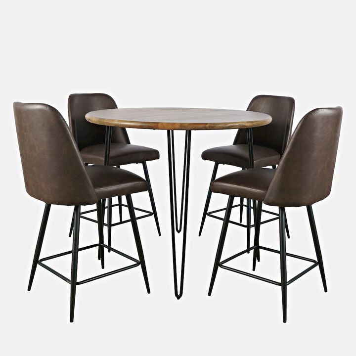 Jofran Five Piece Round Modern  Solid Wood Counter Height Dining Set