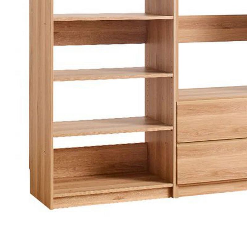 Dee Modular Closet System, 2 Clothing Racks, 2 Drawers, 6 Shelf, Brown Wood - Benzara