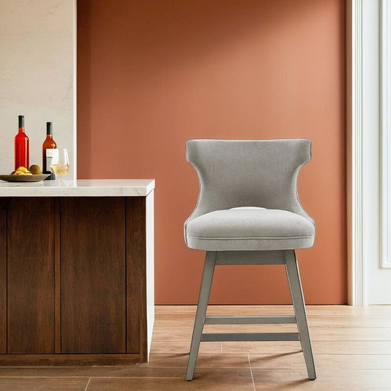 Starlight Canyon Home Gray Swivel Counter Stool with Solid Wood Frame and Fabric Seat