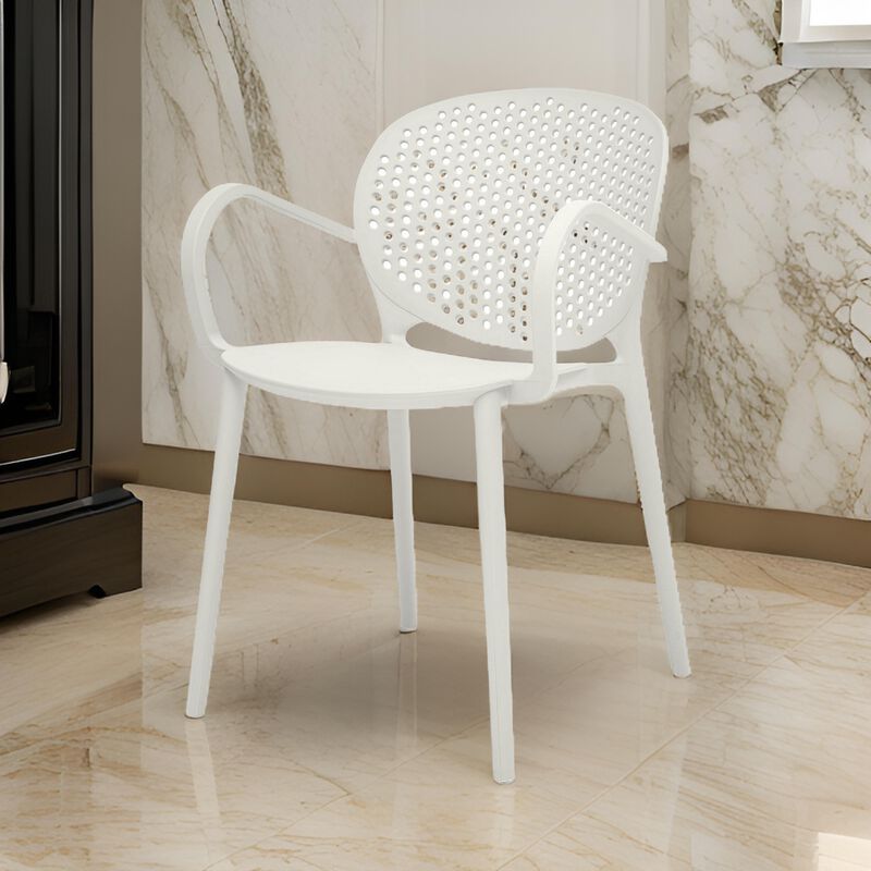 Feni 22 Inch Side Dining Armchair Set of 4, Indoor Outdoor, White Finish - Benzara