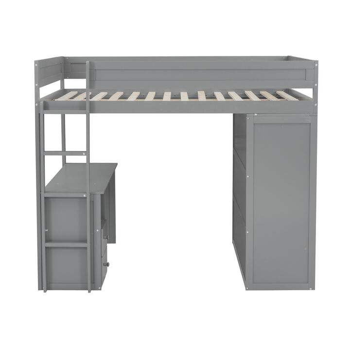 Merax Wood  Loft Bed with Wardrobes and  Cabinet