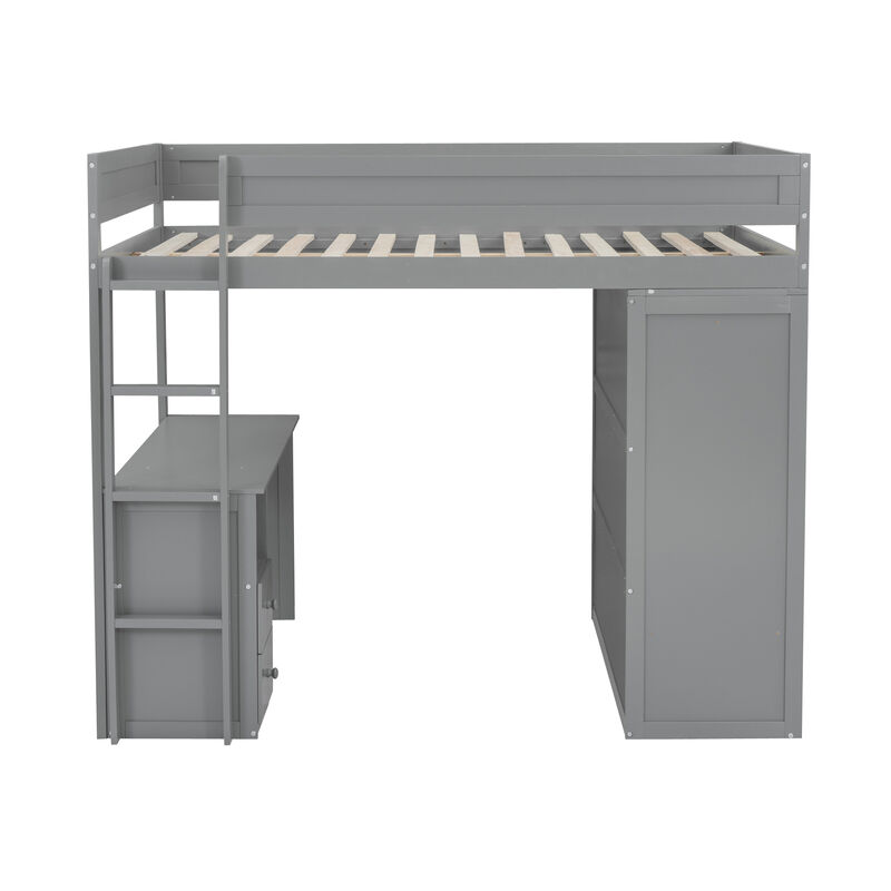 Merax Wood  Loft Bed with Wardrobes and  Cabinet