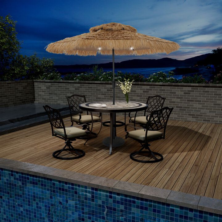 Mondawe 9 ft Hawaiian Style 2 Tier Thatched Tiki Straw Patio Umbrella Shade with Light and Based
