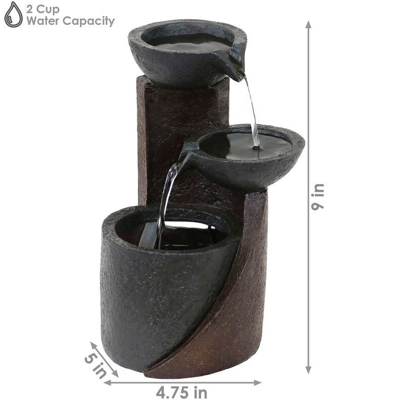 Sunnydaze Descending Bowls Resin Indoor 3-Tier Water Fountain - 9 in