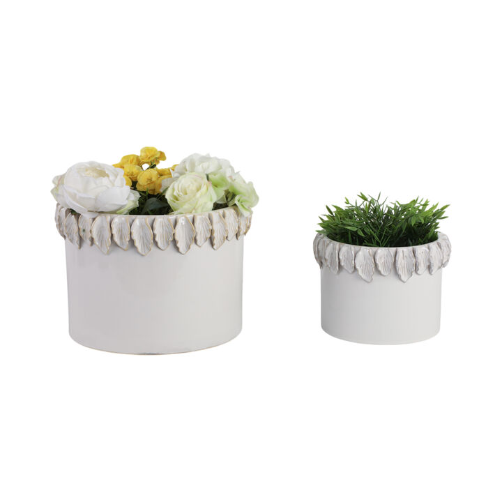 Leaf Applique Planters, White set