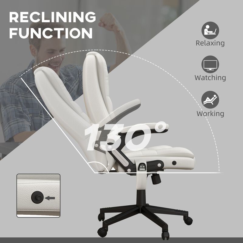White Ergonomic Heated Massage Chair: 6 Vibration Points, Recliner