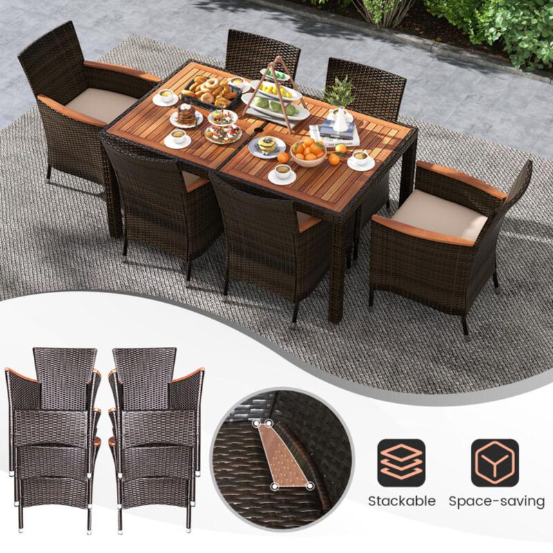 Hivvago 7 Pieces Garden Dining Patio Rattan Set with Cushions for Backyard
