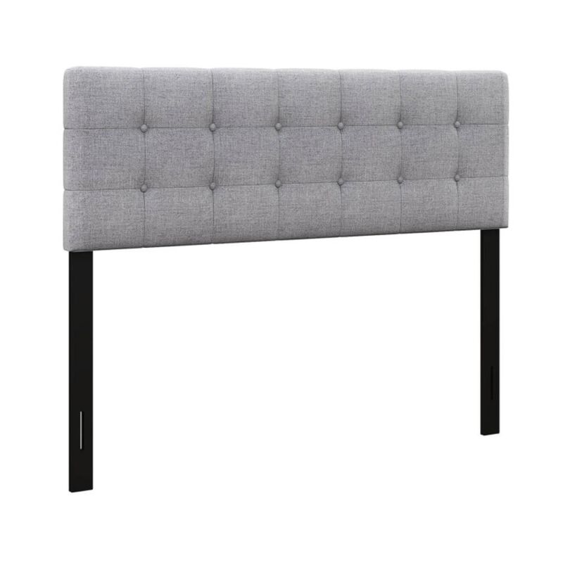 Hivvago Linen Upholstered Headboard with Solid Rubber Wood Legs-Gray