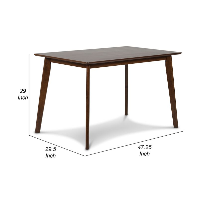 Bev 47 Inch Modern Dining Table, Sleek Rubberwood Frame, Dark Walnut Brown-Benzara