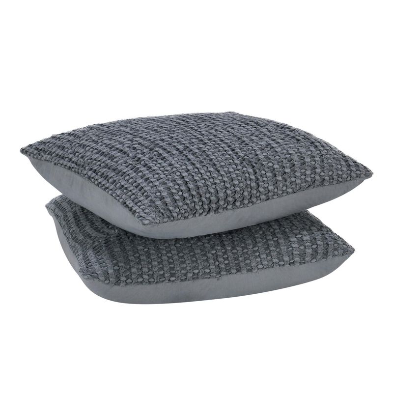 Cae Square Euro Pillow Sham, Blue Cotton, Belgian Flax Linen, 26 Inch - Benzara