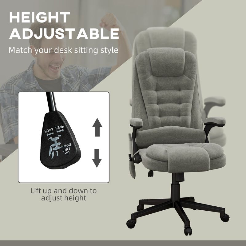 Vibrating Massage Office Chair: Heated, Linen, Reclining, Gray