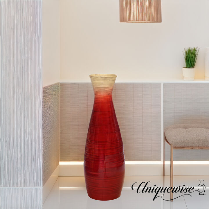 28" Bamboo Floor Vase Handmade Glossy Red Vase