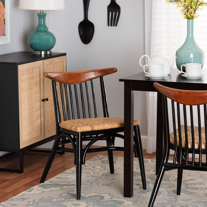 Bali & Pari Parthenia Two-Tone Black and Walnut Brown Finished Dining Chair