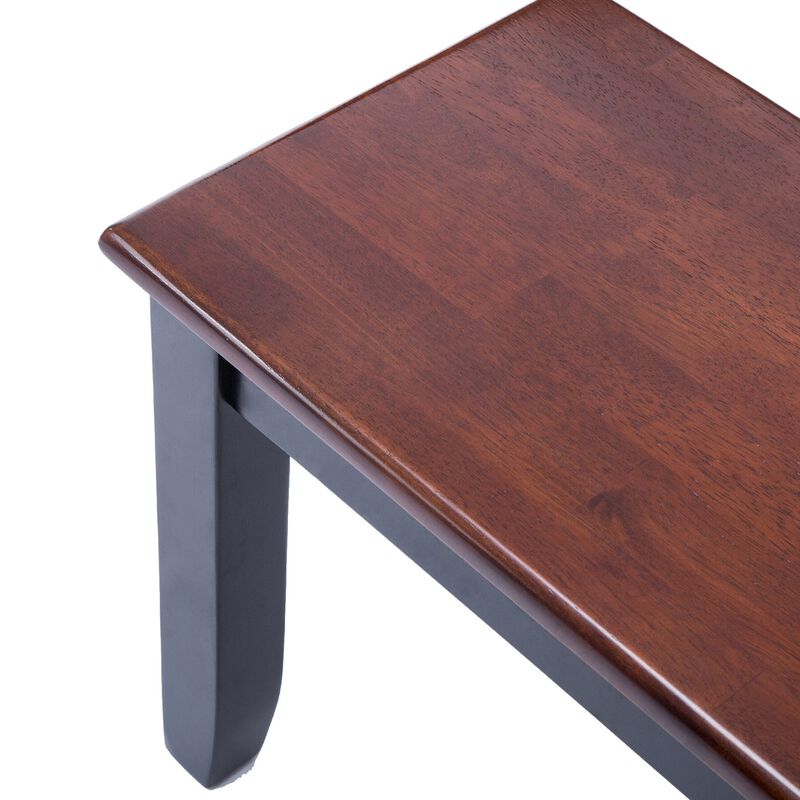 Zoy 48 Inch Wood Dining Bench, Cherry Brown Top, Classic Black Tapered Legs-Benzara