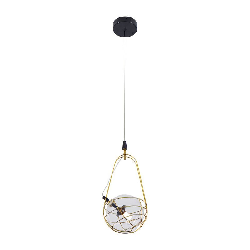 VONN Lighting Integrated LED Height Adjustable Pendant Light with Glass Shade in Antique Brass