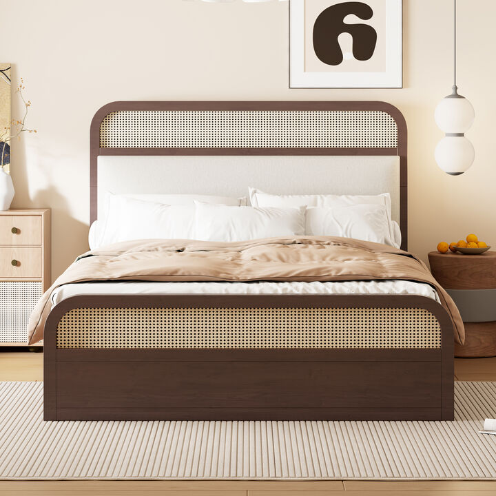 Merax Wooden Platform Bed with Trundle and 2 Drawers
