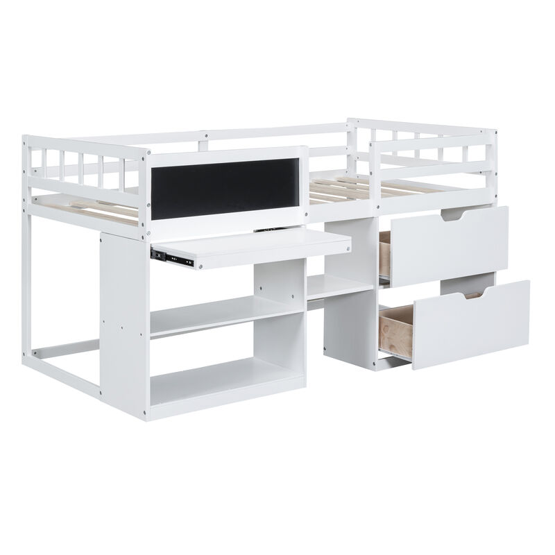 Merax Low Loft Bed with Rolling Desk and Drawers