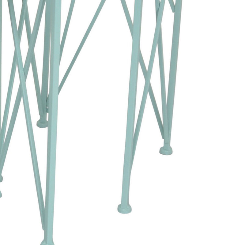 Mito 3pc Nesting Plant Stand Table, Brown Wood Top, X Cross Blue Metal - Benzara