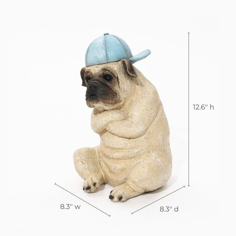 LuxenHome Baseball Fan Puppy Dog with Skateboard Sculpture Resin Statue, Indoor and Outdoor
