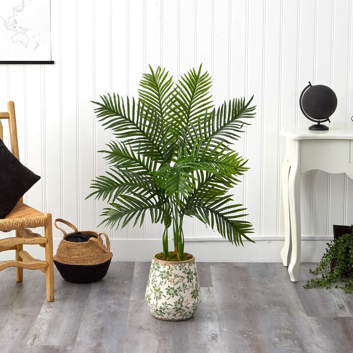 Hivvago 46 Inches Areca Palm Artificial Tree in Floral Print Planter (Real Touch)
