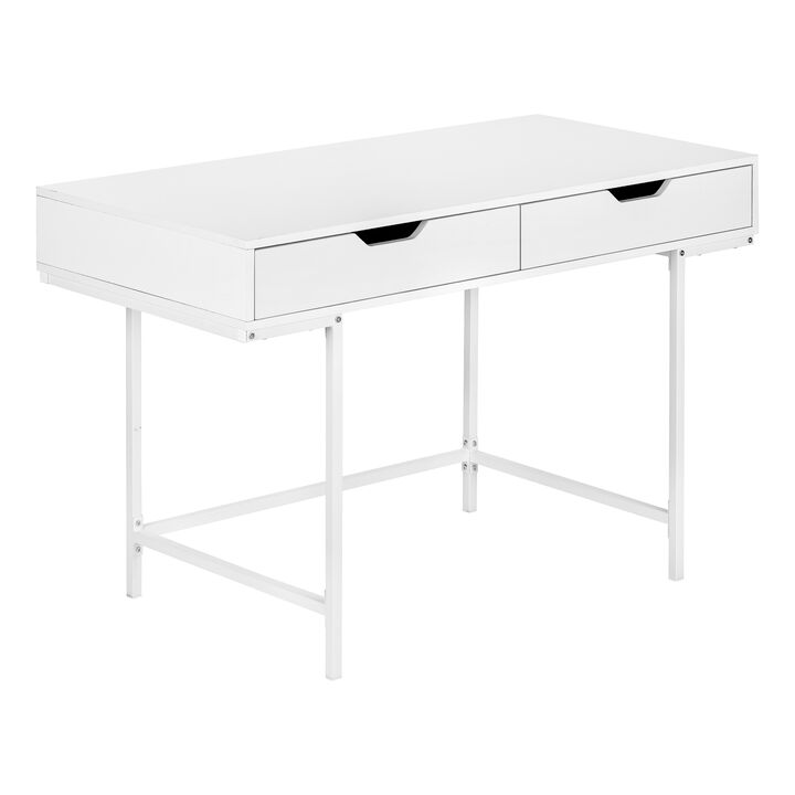 Monarch Specialties I 7554 Computer Desk, Home Office, Laptop, Storage Drawers, 48"L, Work, Metal, Laminate, White, Contemporary, Modern