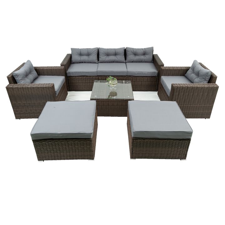 6 Piece Patio Rattan Wicker Outdoor Furniture Conversation Sofa Set With Removable Cushions